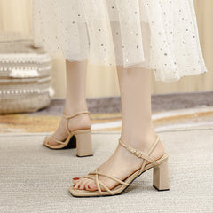 Women's Elegant Square Toe Chunky High Fashion Heels