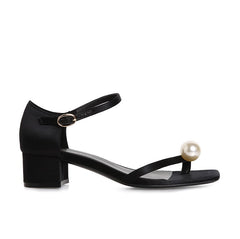 Women's Summer Square Toe Pearl Flip-toe High With Heels