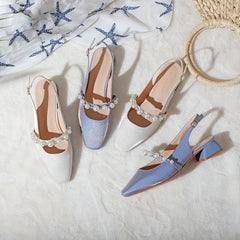 Women's Mid Pearls Strap Square Front Bag Heels