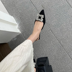 Women's Toe Pointed Stiletto Mid French Style Slippers