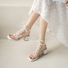 Women's Chunky French Ankle-strap Buckle Sweet Open Heels