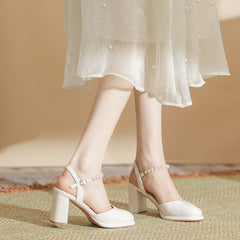 Women's Semi-toe Box Back Empty Summer Hepburn Preppy Heels