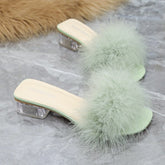 Women's Summer Korean Chunky Feather Solid Color Heels
