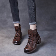 Women's Cowhide High Summer Retro Platform Breathable Boots