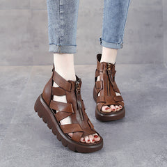 Women's Hollow-out Roman Style Mid Thick Front Heels