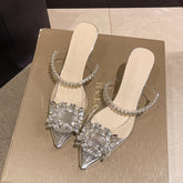 Women's Outdoor Summer Korean Style Rhinestone Pearl Word Slippers