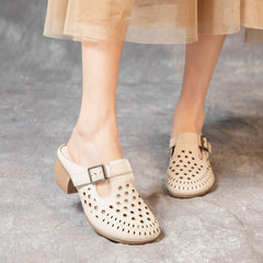 Women's Chunky First Layer Cowhide Mom Handmade Heels