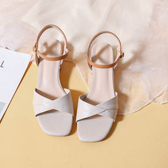 Women's Middle Ankle-strap Summer Soft Chunky Comfortable Heels