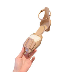 Women's High Hollow Oblique Buckle Low-cut Chunky Heels
