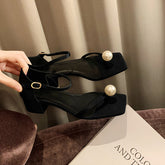 Women's Summer Square Toe Pearl Flip-toe High With Heels