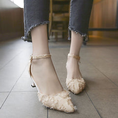 Women's Rubber Stiletto Suede Pointed Toe Ankle-strap Buckle High Heels