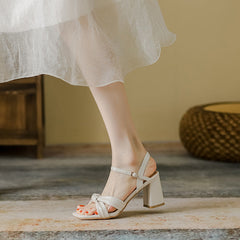 Women's Chunky French Summer Square Toe Heels