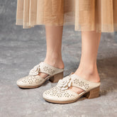 Women's Thick High Toe Box Summer Cowhide Heels