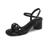 Women's Chunky Summer Buckle All-match Square Toe Heels