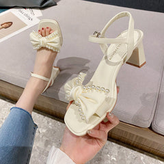 Women's Summer Wear Fashionable Chunky Ankle-strap Buckle Heels