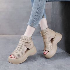 Women's Summer Genuine Peep Toe Hollow-out High Heels