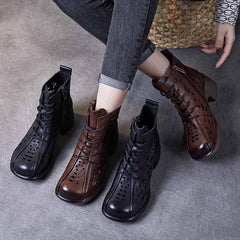 Women's Cowhide High Summer Retro Platform Breathable Boots