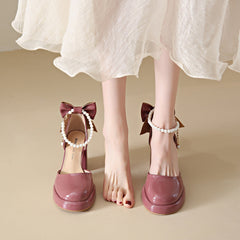 Women's Closed Toe Summer Korean Style Pearl Heels