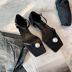Women's Summer Square Toe Pearl Flip-toe High With Heels