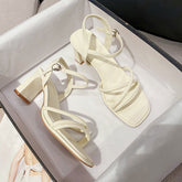 Women's Summer Square Toe Open High Mid Heels