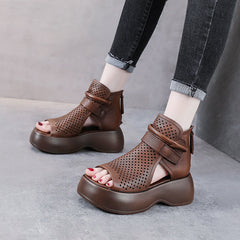 Women's Summer Genuine Peep Toe Hollow-out High Heels