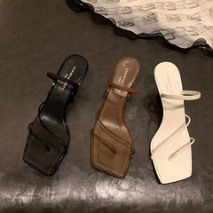 Women's Toe Genuine Thin Strap High Two-way Heels