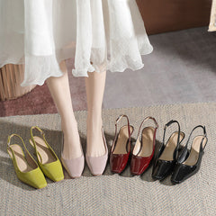 Women's Square Toe Single-layer Patent French Cap Sandals