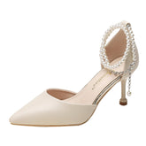 Women's French Style Pearl Buckle High Stiletto Hollowed Heels