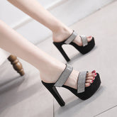 Versatile Women's High Waterproof Platform Rhinestone Heels