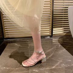 Women's ~ Transparent Rhinestone Strap Chunky Heels