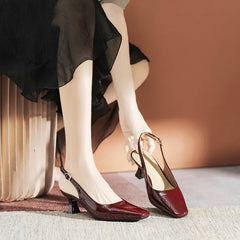 Women's Square Toe Single-layer Patent French Cap Sandals