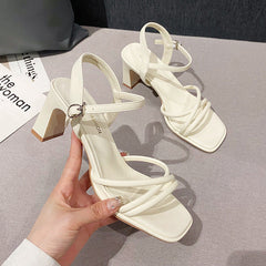 Women's Summer Square Toe Open High Mid Heels