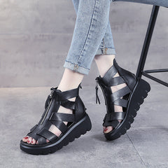 Women's Hollow-out Roman Style Mid Thick Front Heels