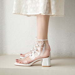 Women's Chunky French Ankle-strap Buckle Sweet Open Heels