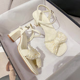 Women's Summer Wear Fashionable Chunky Ankle-strap Buckle Heels