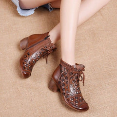 Breathable Ankle Retro Ethnic Style Real Heels