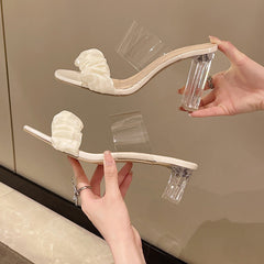 Women's Korean High Slippers, Summer Fairy Fashionable Pleated Heels