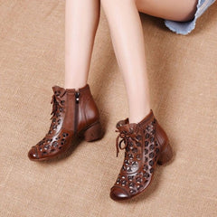 Breathable Ankle Retro Ethnic Style Real Heels