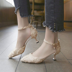 Women's Rubber Stiletto Suede Pointed Toe Ankle-strap Buckle High Heels