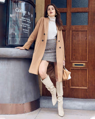 Suede Beige Slouchy Kitten Heel Wide Calf Boots