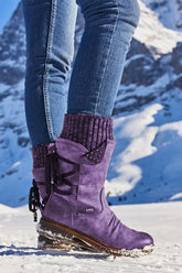 New Fashion Spring Outfit Mid-Calf Knitted Patchwork Lace Up Boots