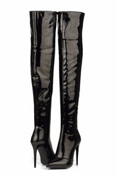 Patent Leather Over the Knee Boots - Red or Black