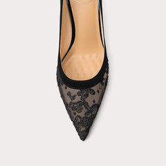 Petite Black Lace Mesh Dress Heels For Women TS16