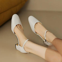 Petite Block Heel Ankle Strap Leather Shoes FS102