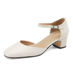 Petite Block Heel Ankle Strap Leather Shoes FS102