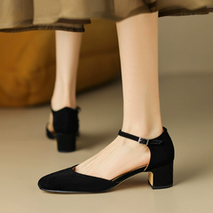 Petite Block Heel Ankle Strap Leather Shoes FS102