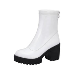Petite Chunky Heel Back Zipper Patent Boots AP156