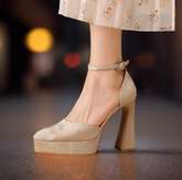 Petite Chunky Heel Closed Sandal Shoes TS406