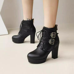 Petite Chunky Heel Platform Lace Up Short Boots TS84