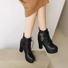 Petite Chunky Heel Platform Lace Up Short Boots TS84